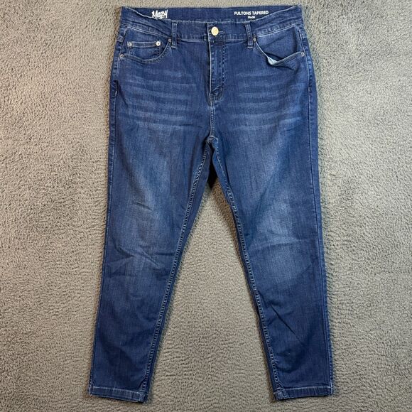 Mugsy Jeans Mens 35x30 (Fits 33x27) Blue Fultons Tapered Fit Stretch Dark Wash - Picture 1 of 15